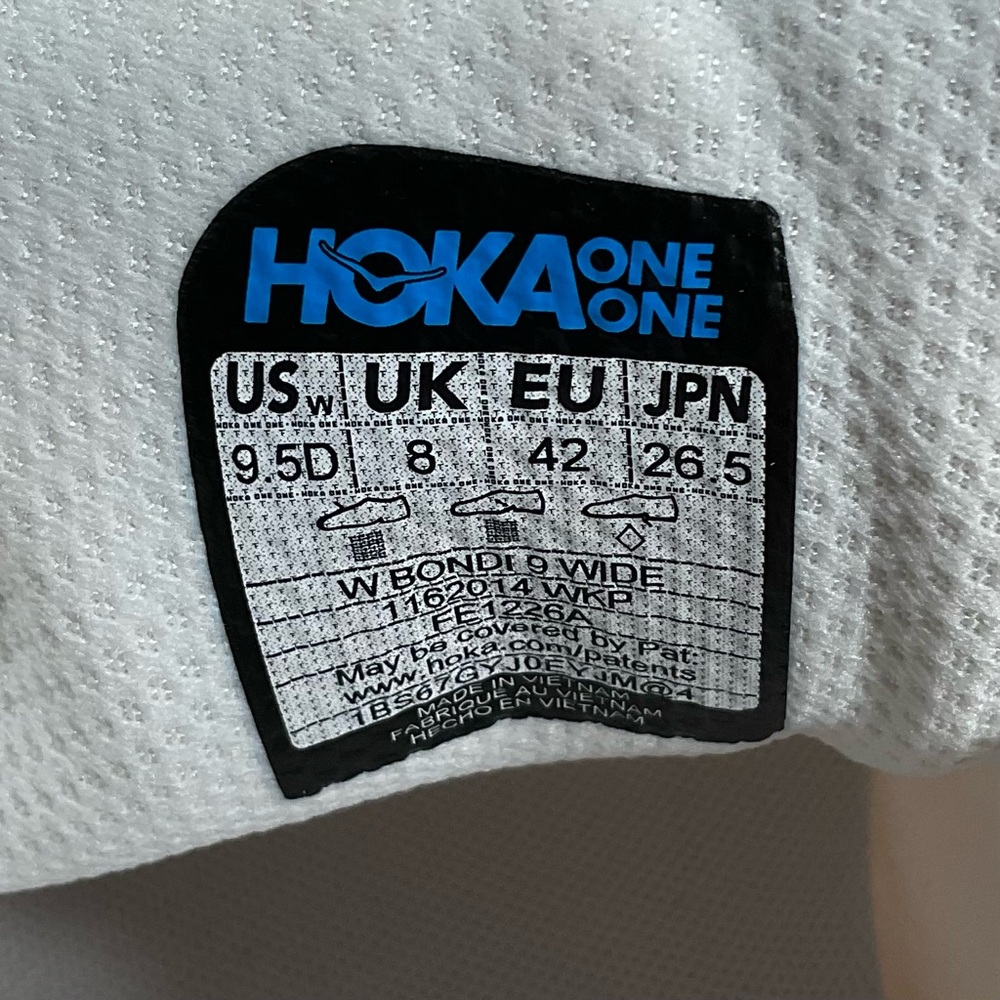 Hoka One Bondi 9 Running Shoes Women’s 9.5 D WIDE White Pink Opal 1162014 WKP - Picture 9 of 9